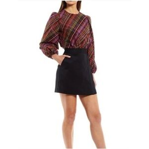 LDT Pink Black Plaid 3/4 Puff Sleeve Mini Dress Sz 8